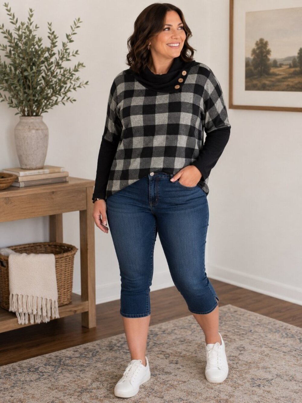 Eclipse Buffalo Plaid Cowl Neck Tunic Top Women’s Large